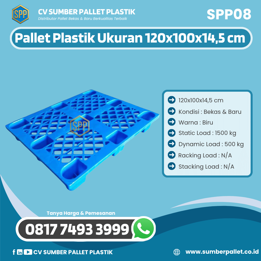 Pallet Plastik Bekas/Baru Ukuran 120x100x14,5 cm - SPP08