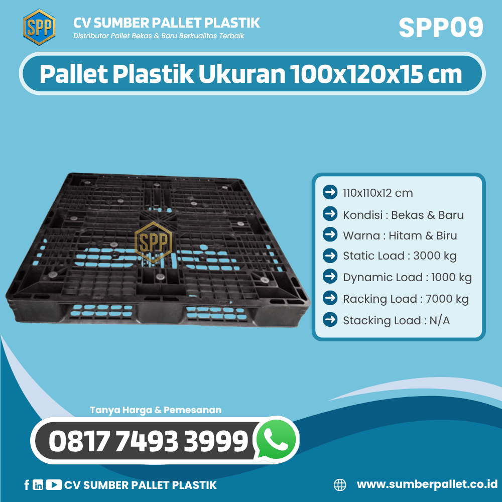 Pallet Plastik Bekas/Baru Ukuran 110x110x12 cm - SPP09
