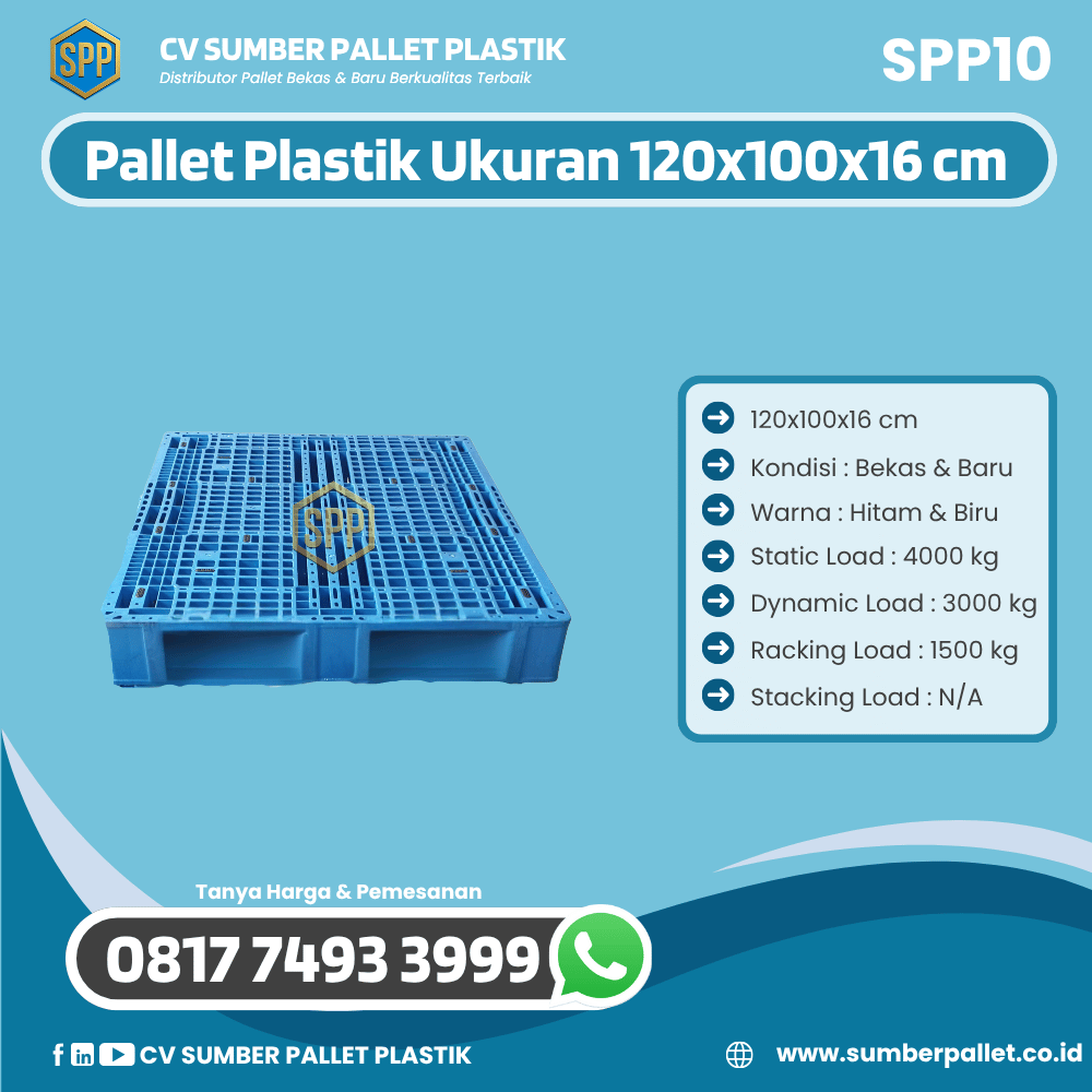 Pallet Plastik Bekas/Baru Ukuran 120x100x16 cm - SPP10