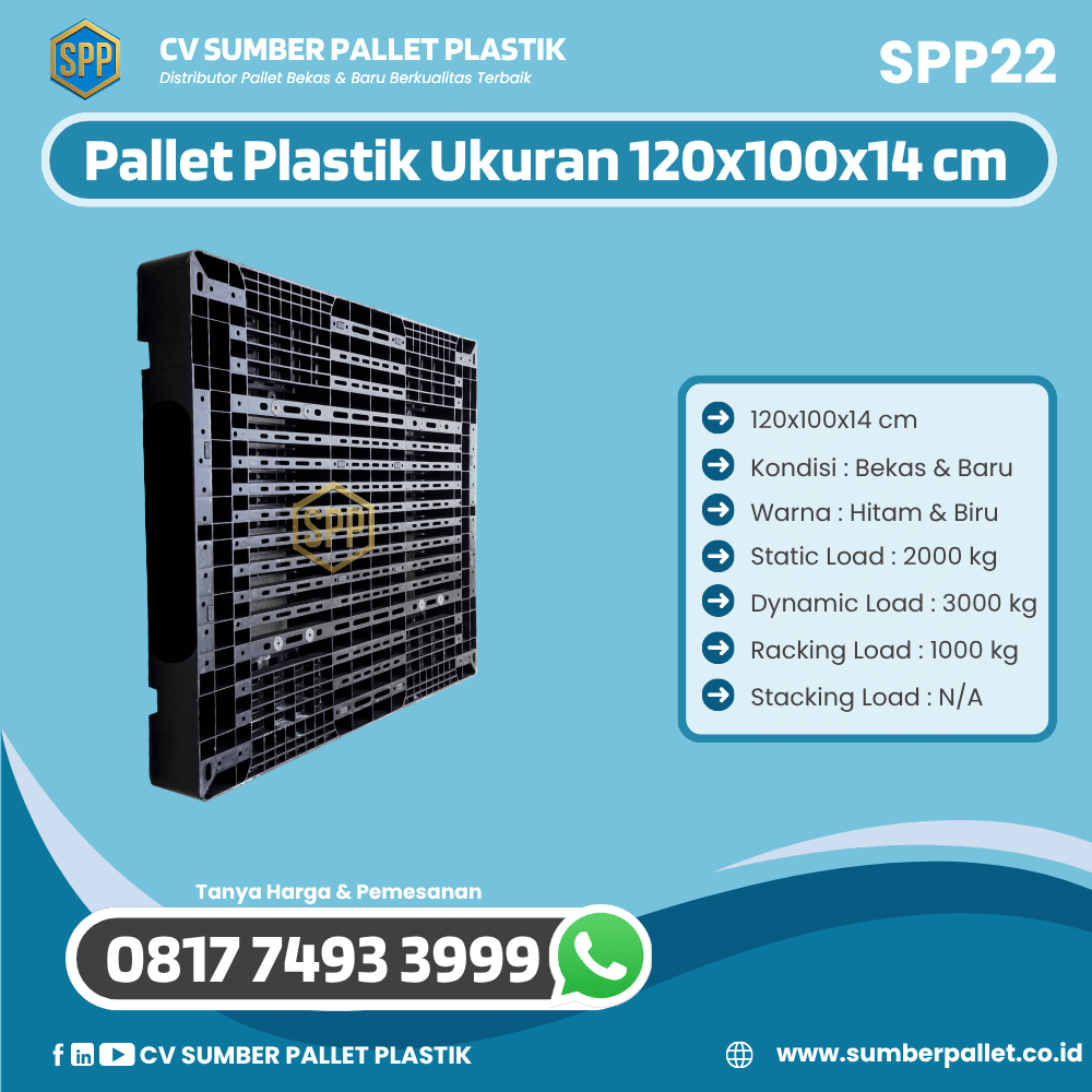 Pallet Plastik Bekas/Baru Ukuran 120x100x14 cm - SPP22