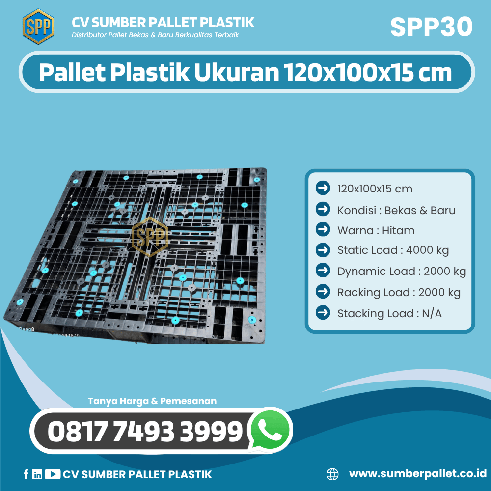 Pallet Plastik Bekas/Baru Ukuran 120x100x15 cm - SPP30