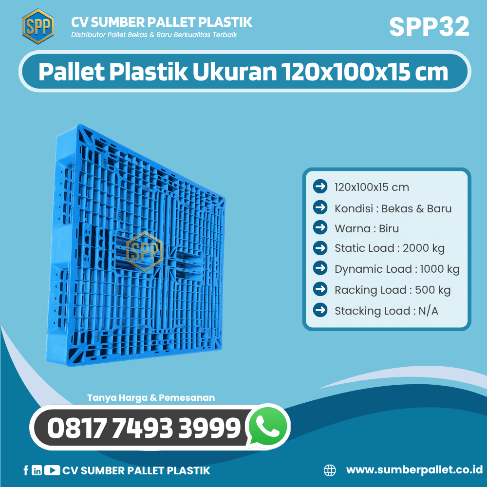 Pallet Plastik Bekas/Baru Ukuran 120x100x15 cm - SPP32