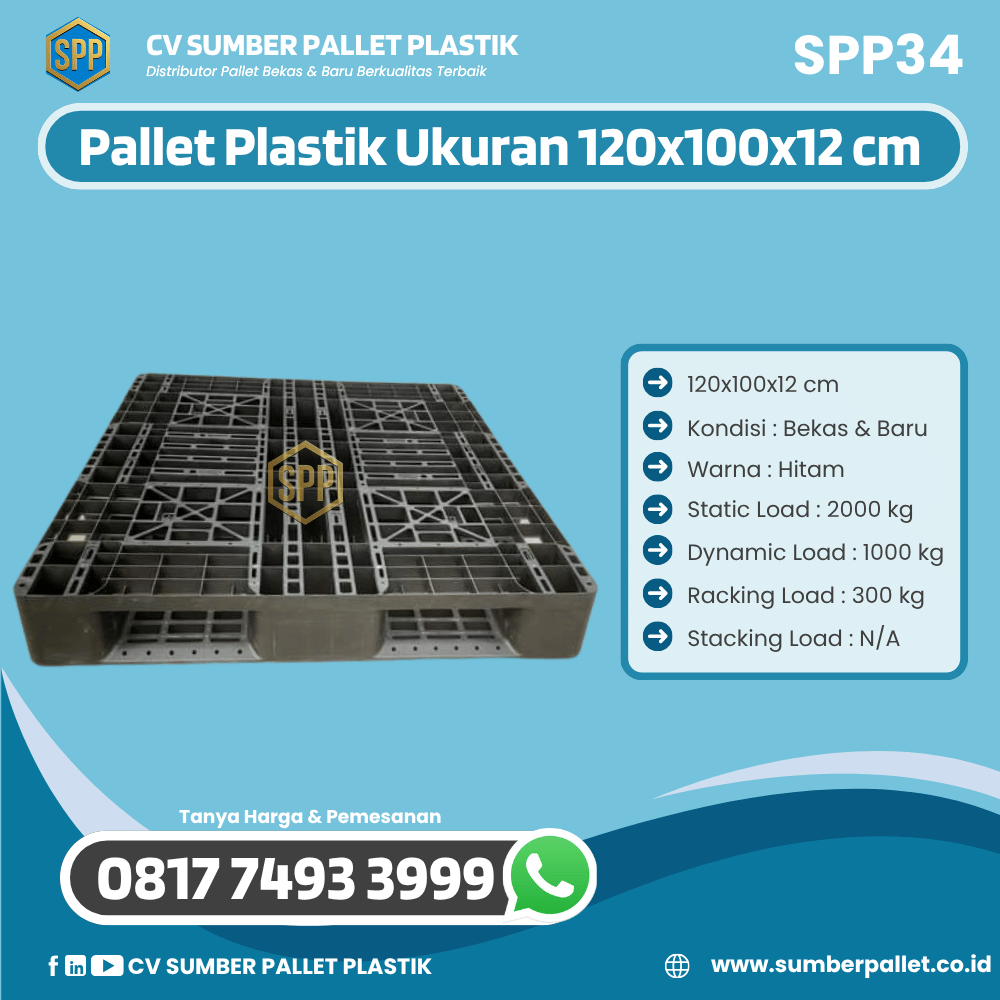 Pallet Plastik Bekas/Baru Ukuran 120x100x15 cm - SPP34