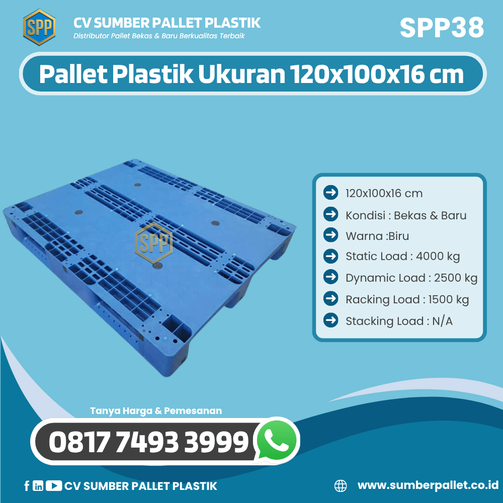 Pallet Plastik Bekas/Baru Ukuran 120x100x16 cm - SPP38