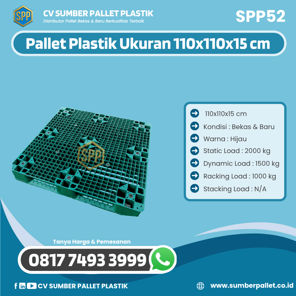 Pallet Plastik Bekas/Baru Ukuran 110x110x15 cm - SPP52