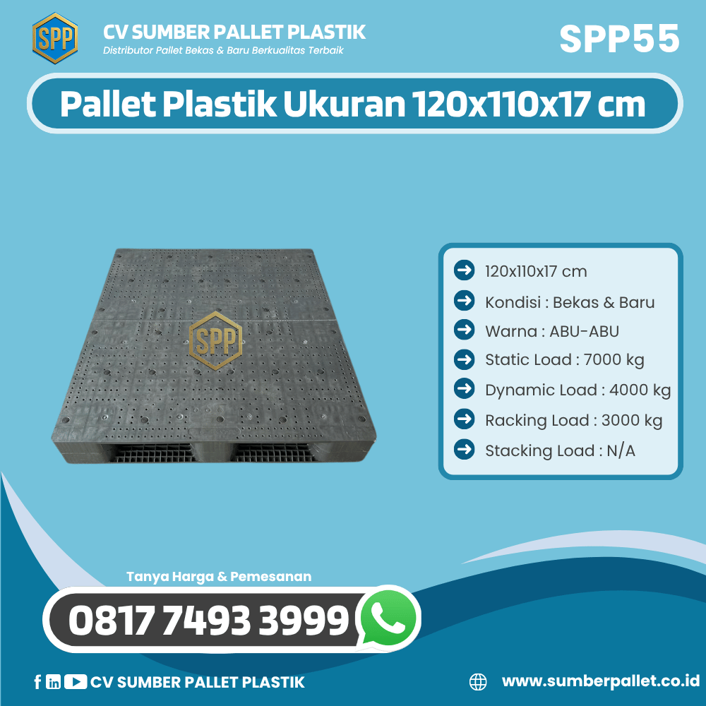 Pallet Plastik Bekas/Baru Ukuran 120x110x17 cm - SPP55