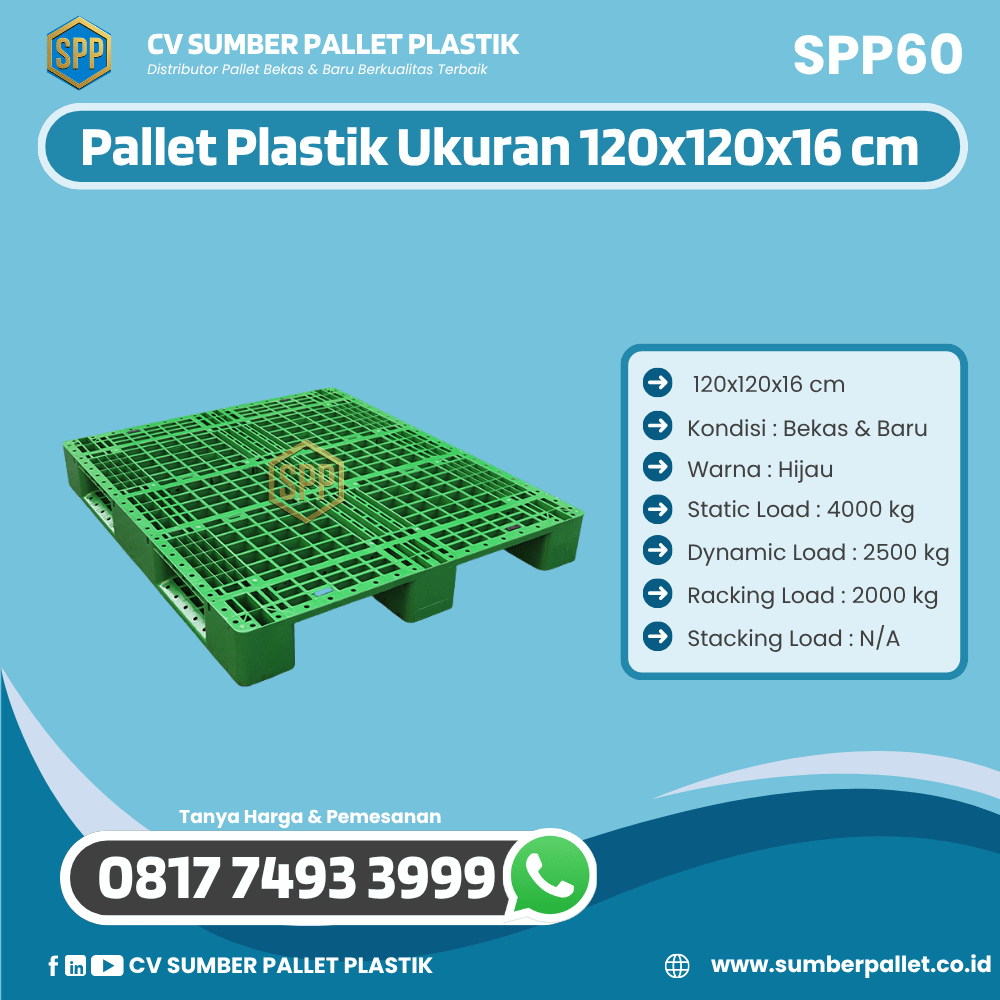 Pallet Plastik Bekas/Baru Ukuran 120x120x16 cm - SPP60