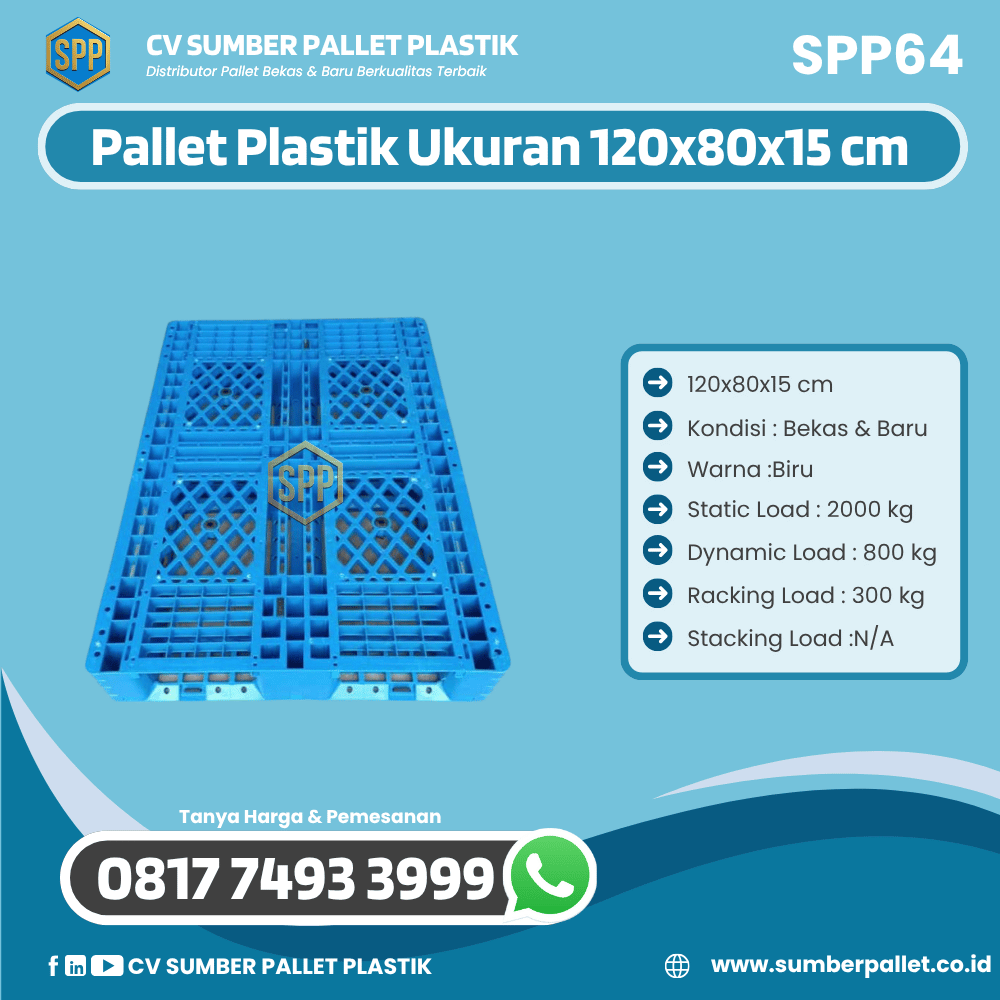 Pallet Plastik Bekas/Baru Ukuran 120x80x15 cm - SPP64