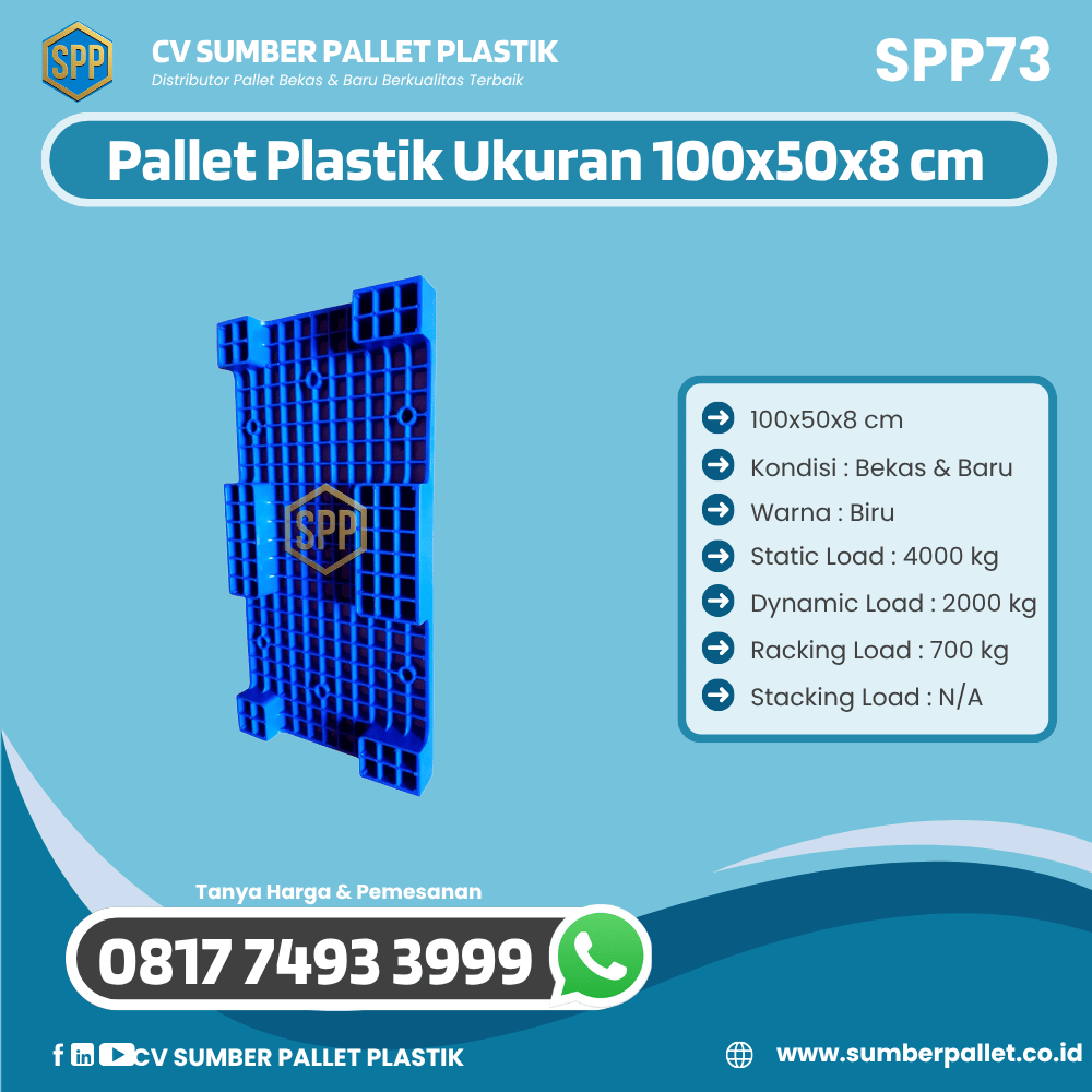 Pallet Plastik Bekas/Baru Ukuran 100x50x8 cm - SPP73