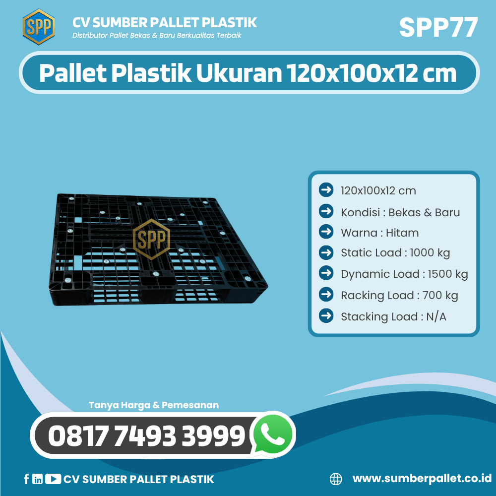 Pallet Plastik Bekas/Baru Ukuran 120x100x12 cm - SPP77