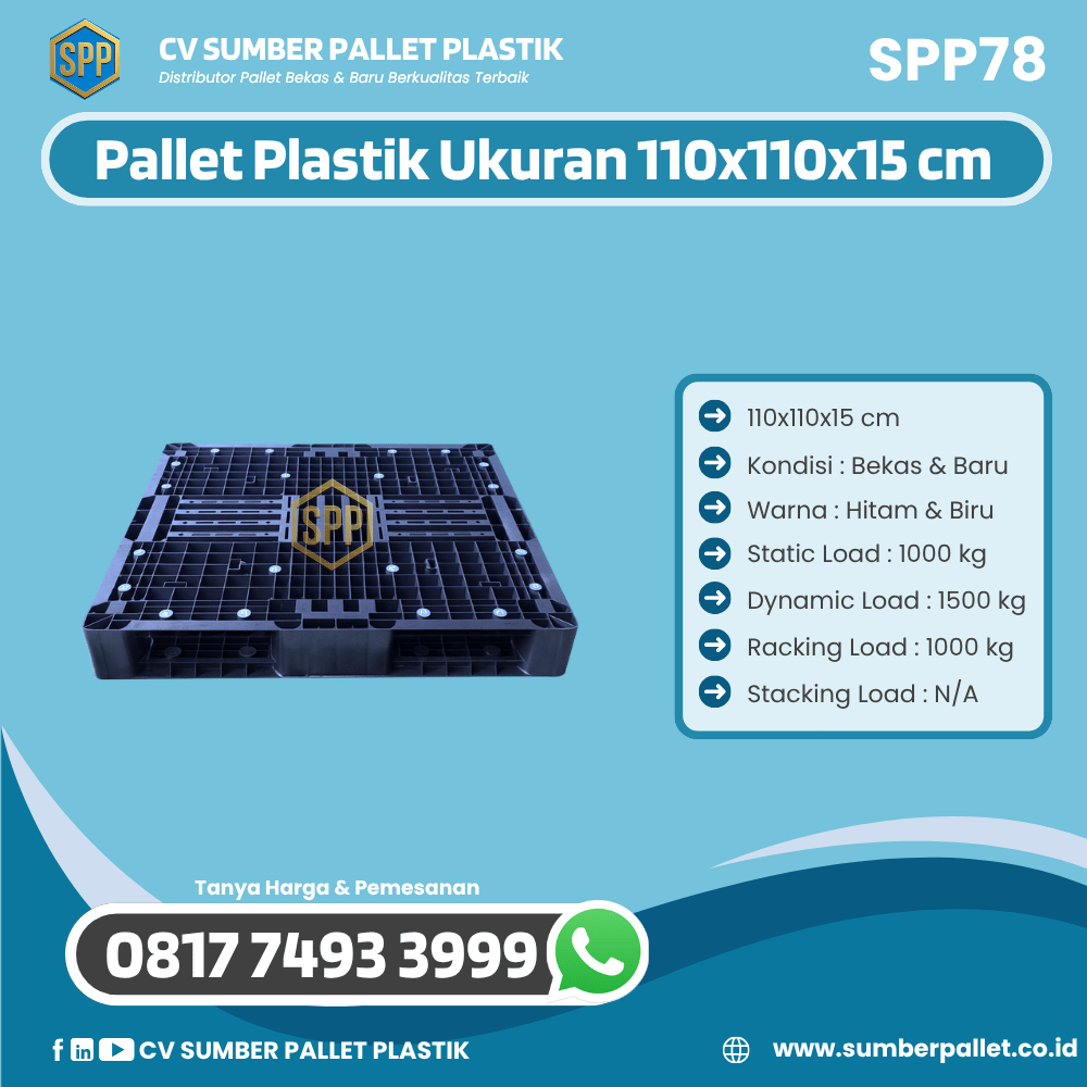 Pallet Plastik Bekas/Baru Ukuran 110x110x15 cm - SPP78